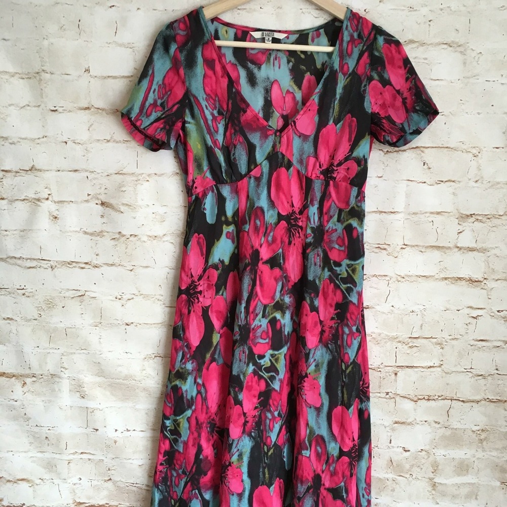 BB Dakota Women's Size 0 Floral Black Pink Abstract Flowy Empire Waist Dress